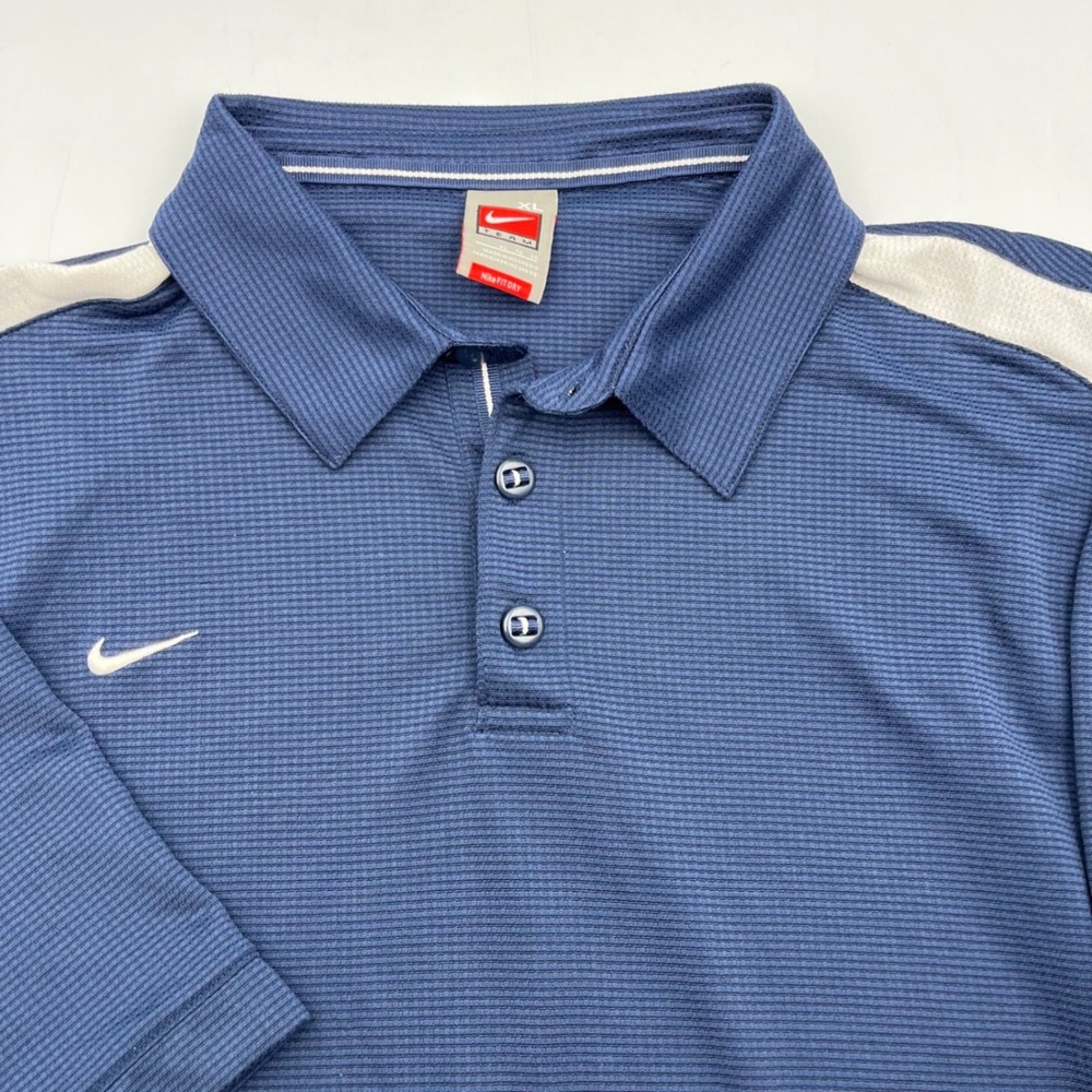 Nike Team Fit Dry Polo Shirt Mens XL Navy Blue White Stripe Golf Athletic H9BID